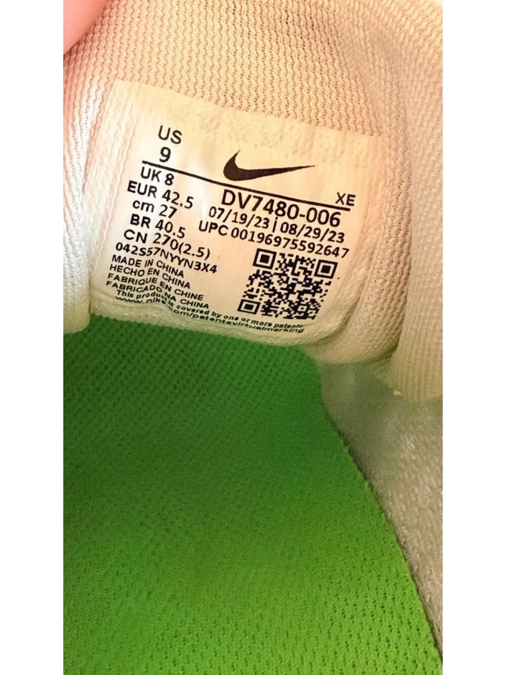 Nike Pegasus 40 Men's Size 9 Extra Wide Running Shoes DV7480-006 White / Green